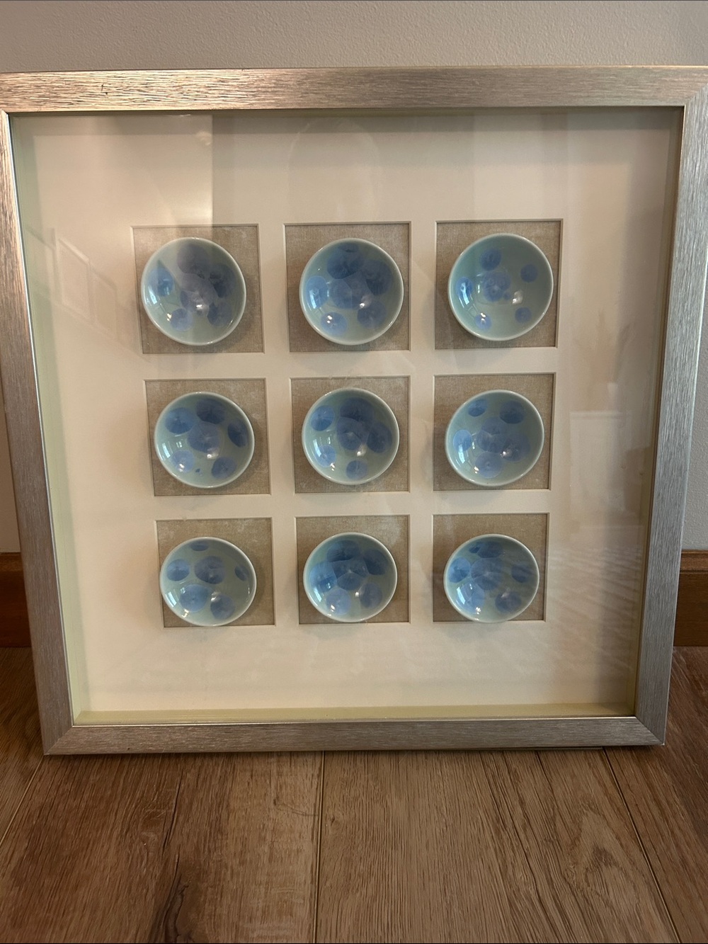 Framed Blue Ceramic Dish Wall Art - Set of 9